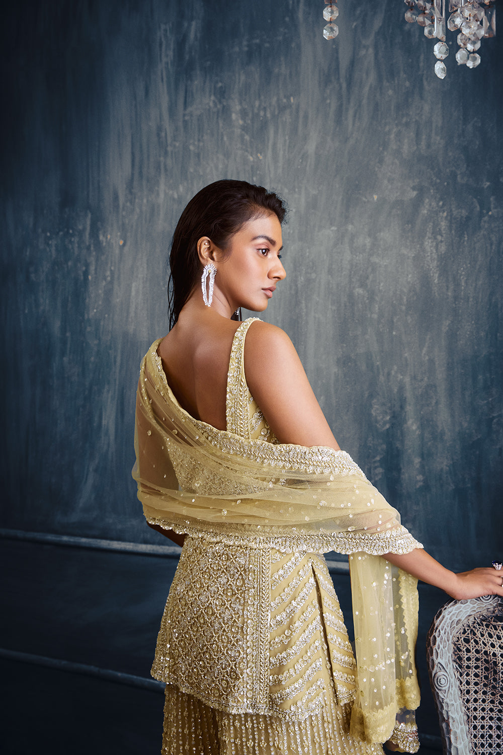 Seema Gujral - Olive Green Garara Set