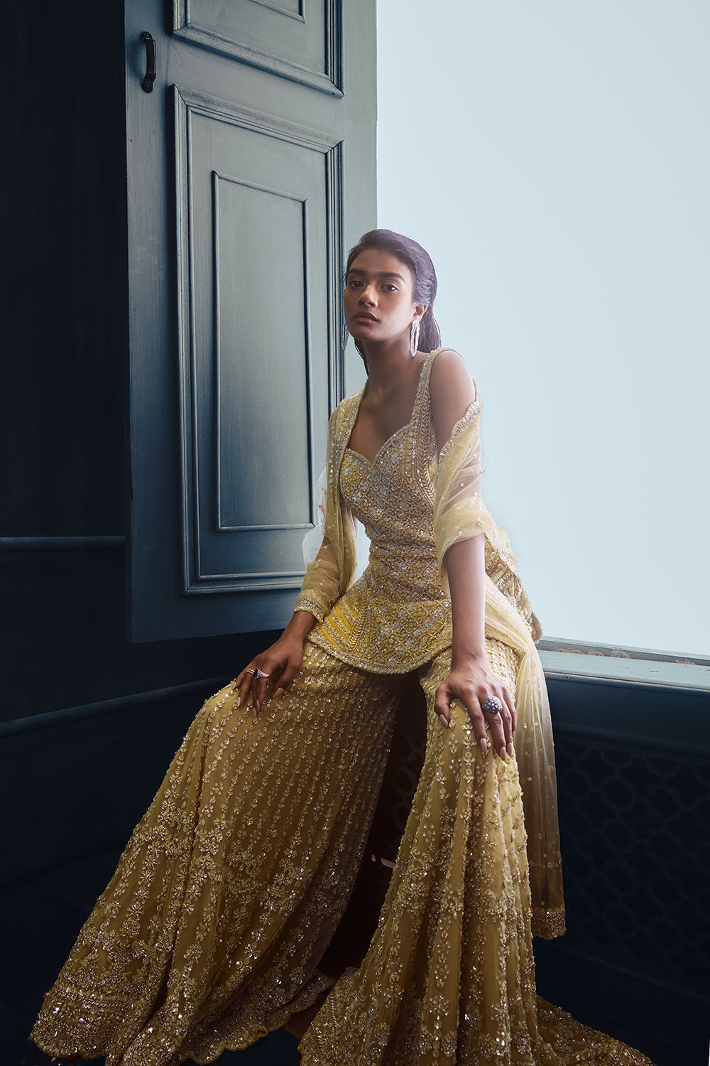 Seema Gujral - Olive Green Garara Set