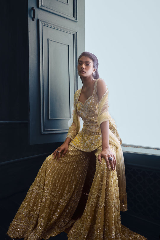 Seema Gujral - Olive Green Garara Set