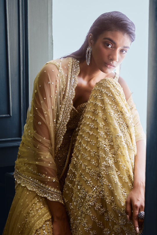 Seema Gujral - Olive Green Garara Set