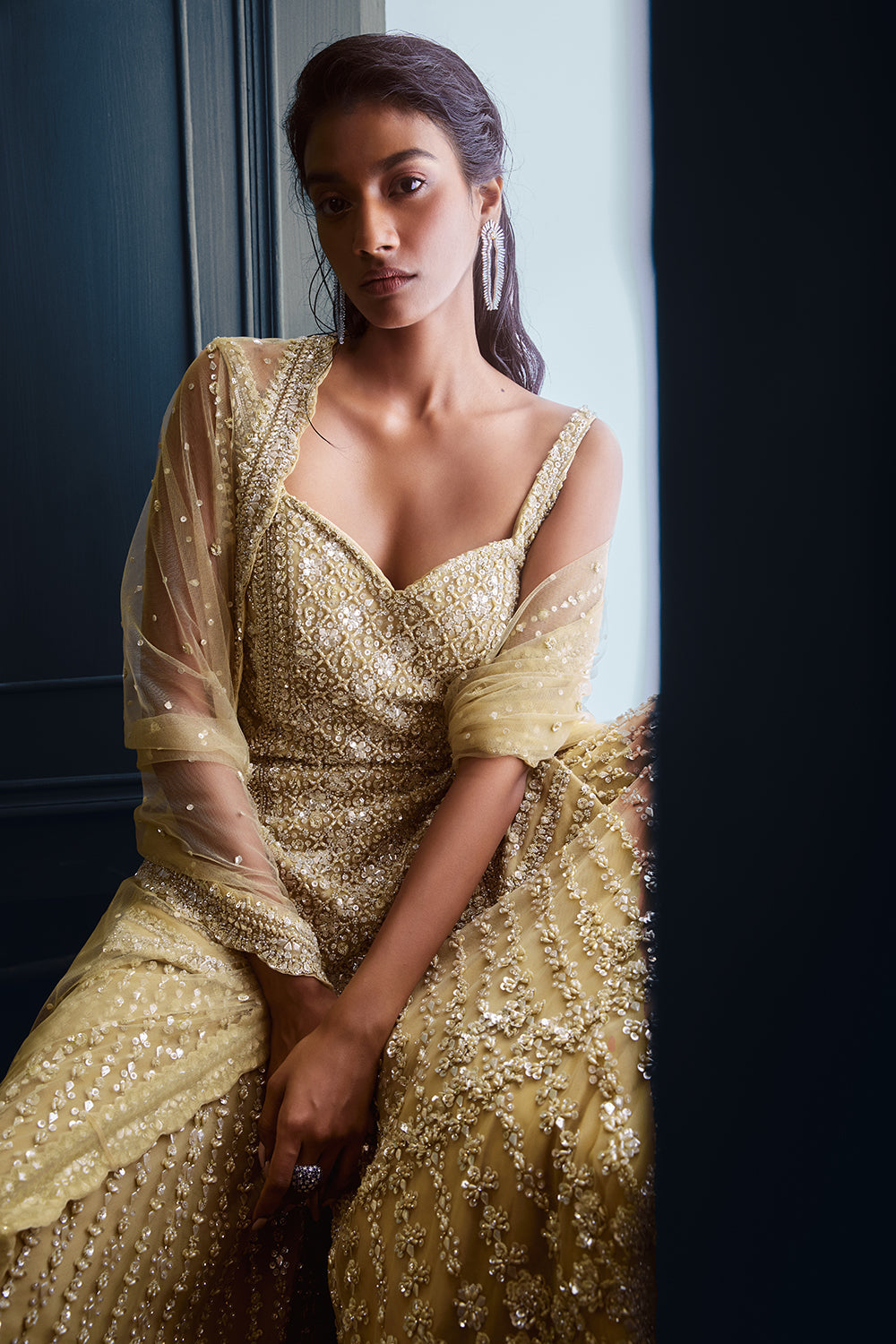 Seema Gujral - Olive Green Garara Set