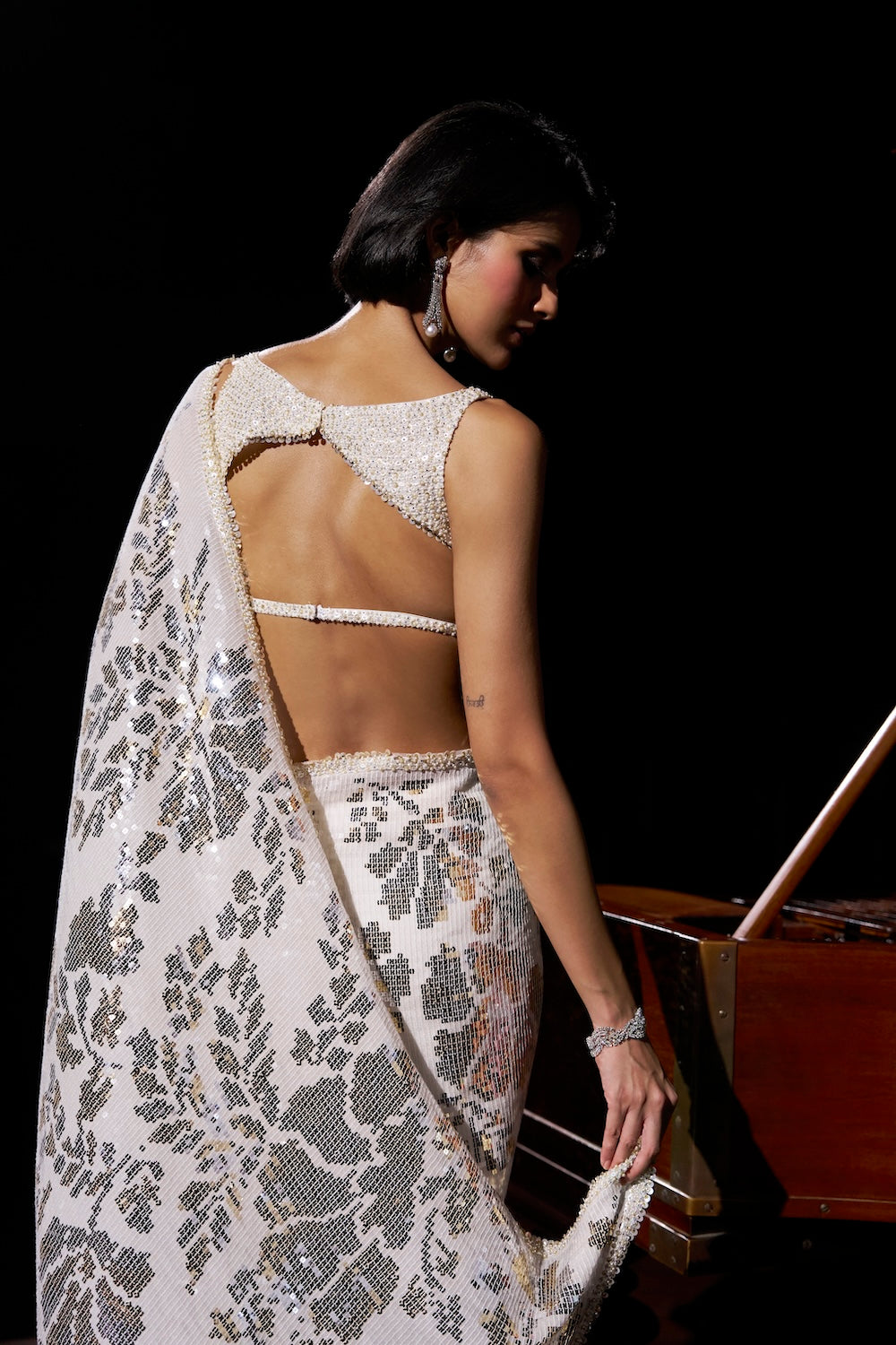 Seema Gujral - Gold Silver Sequin Georgette Saree