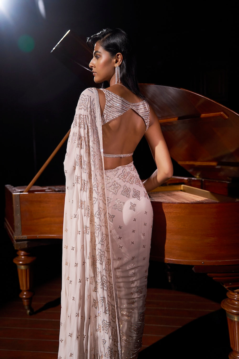 Seema Gujral - Nude Crystal Georgette Saree