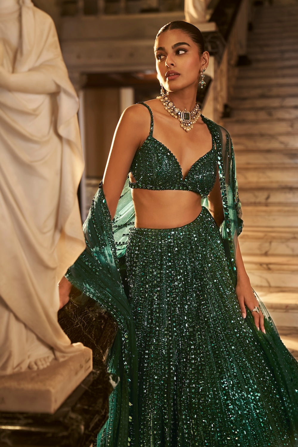 Seema Gujral - Emerald Green Lehenga Set