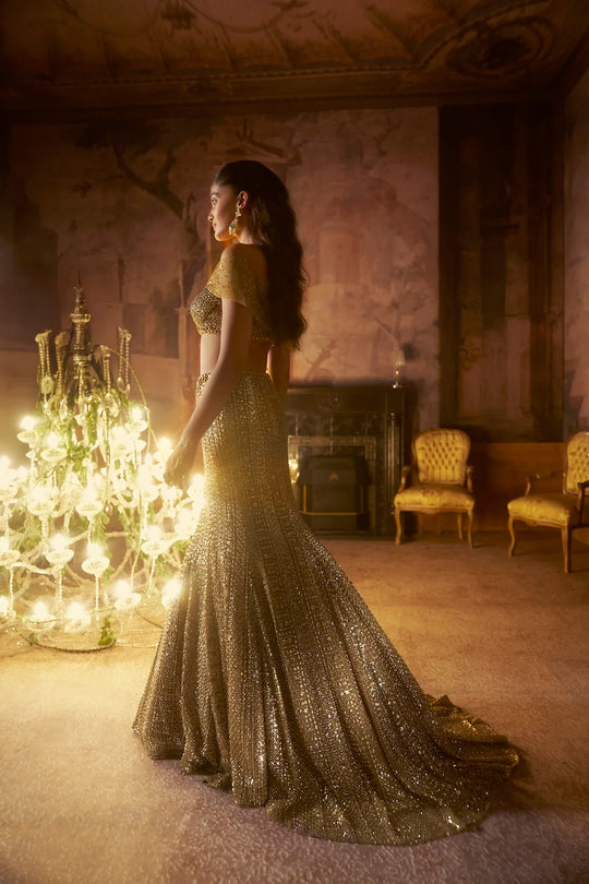 Seema Gujral - Antique Gold Trail Skirt Set