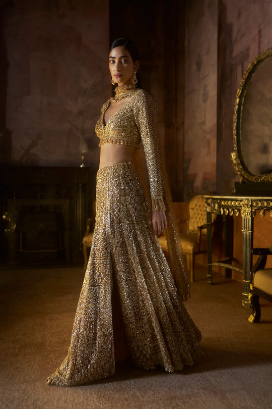 Seema Gujral - Gold Slit Skirt Set