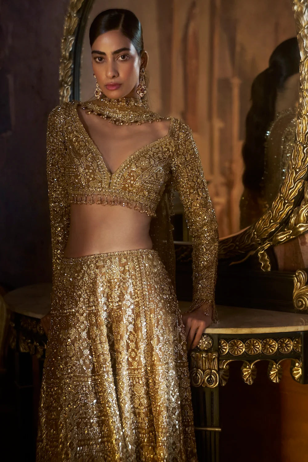 Seema Gujral - Gold Slit Skirt Set