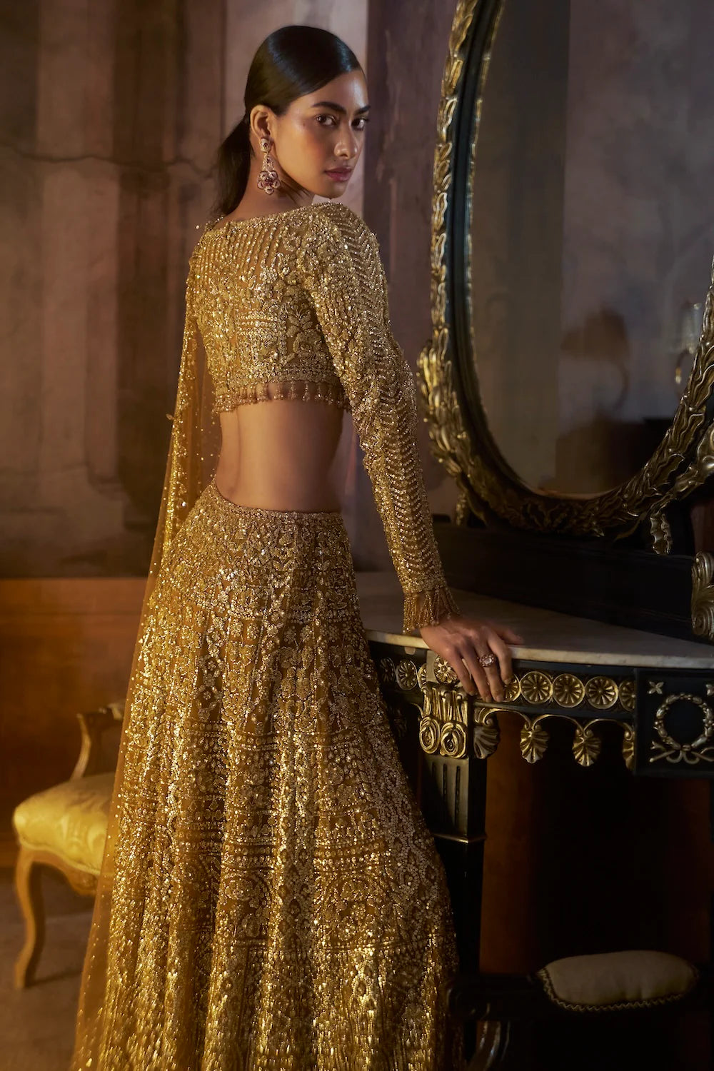 Seema Gujral - Gold Slit Skirt Set