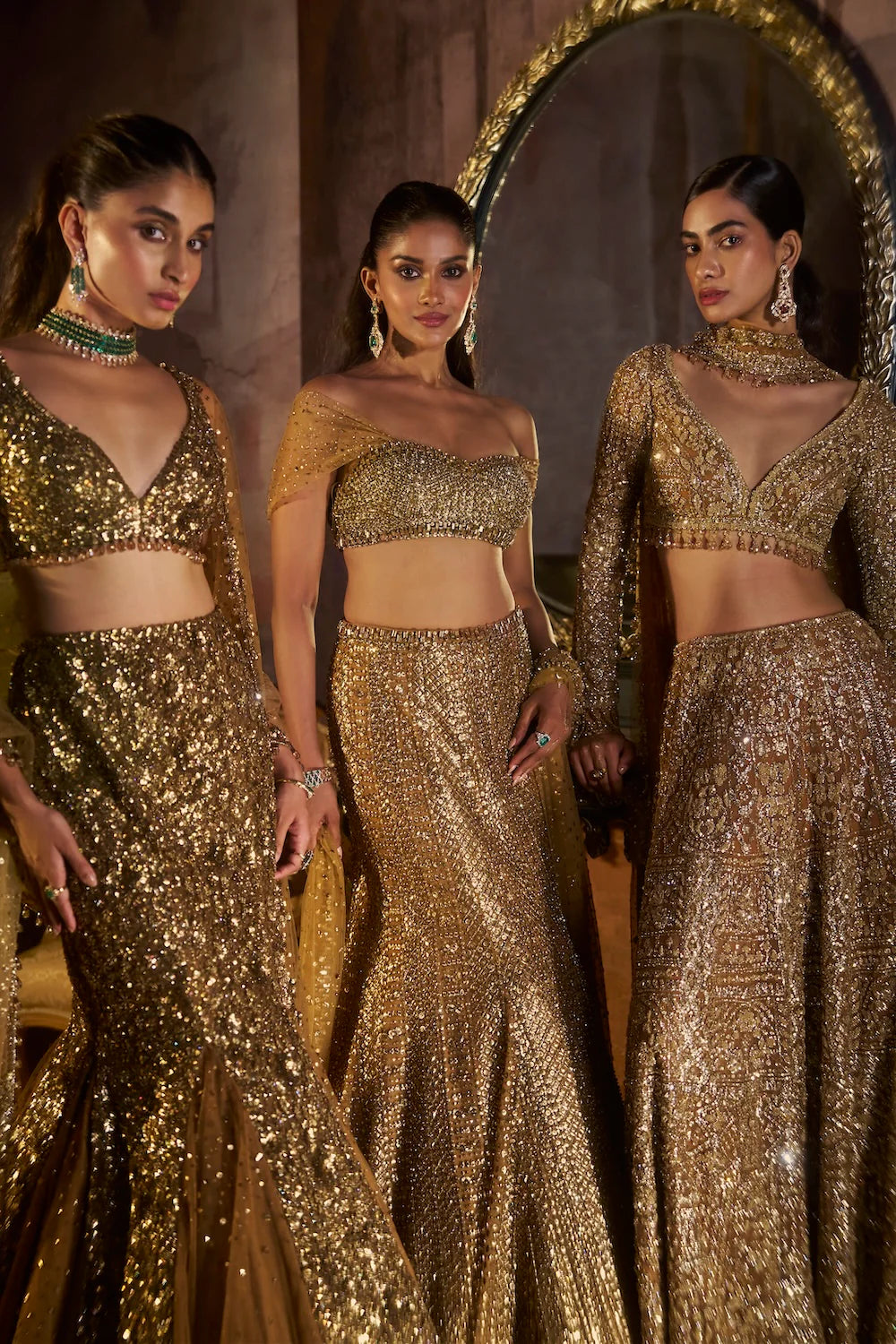 Seema Gujral - Antique Gold Fit &amp; Flare Skirt Set