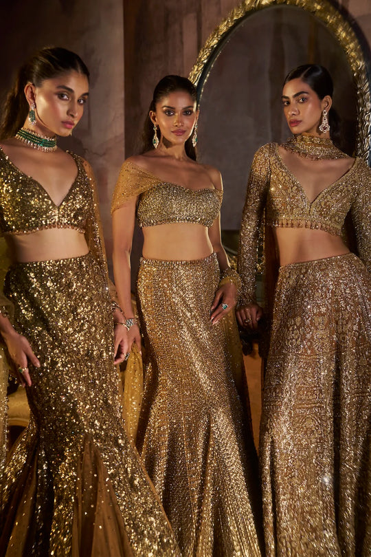 Seema Gujral - Antique Gold Fit & Flare Skirt Set