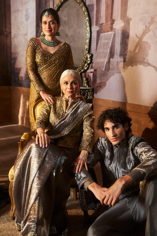 Seema Gujral - Charcoal Metallic Sherwani Set