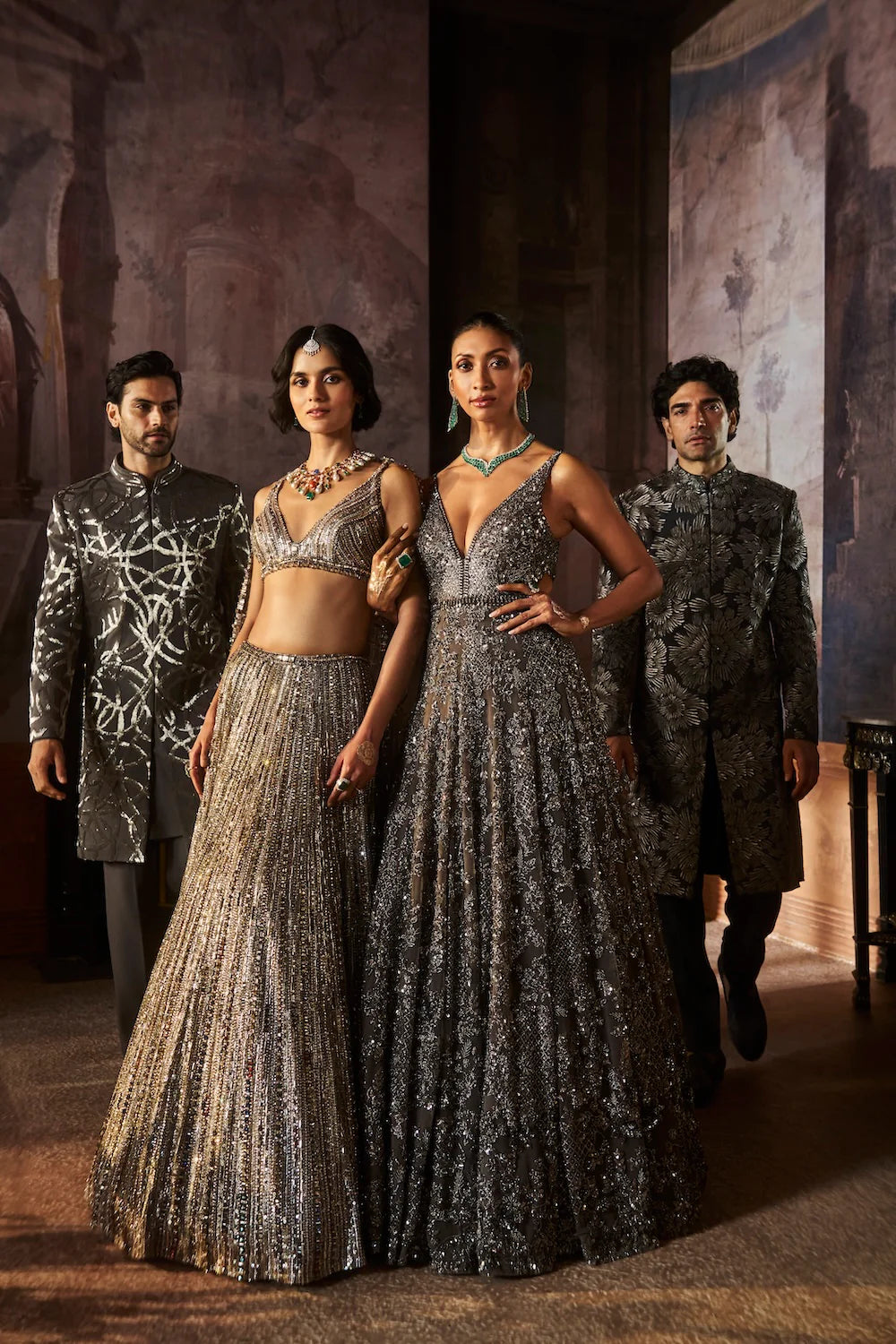 Seema Gujral - Charcoal Silver Sherwani Set