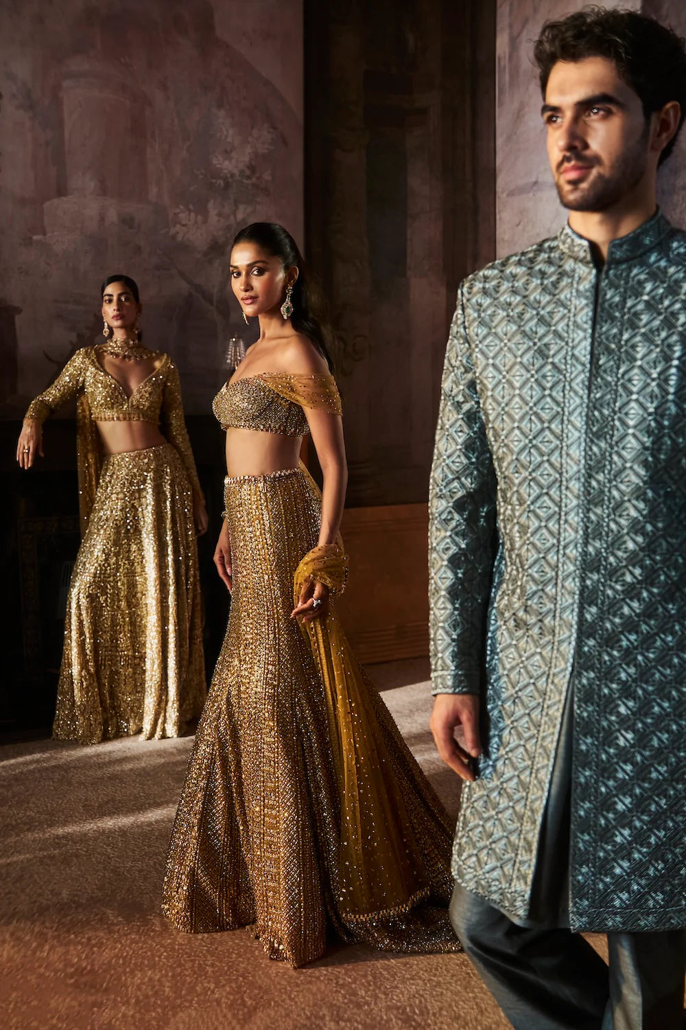 Seema Gujral - Charcoal Metallic Sherwani Set