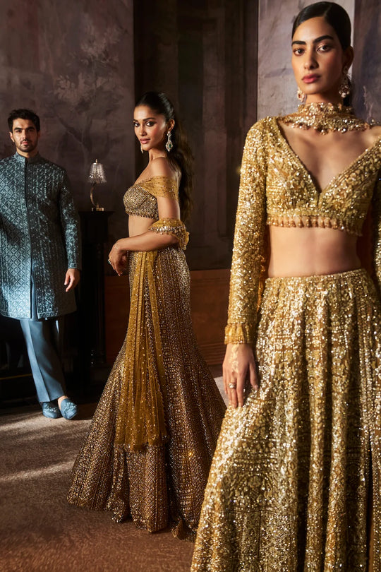 Seema Gujral - Charcoal Metallic Sherwani Set