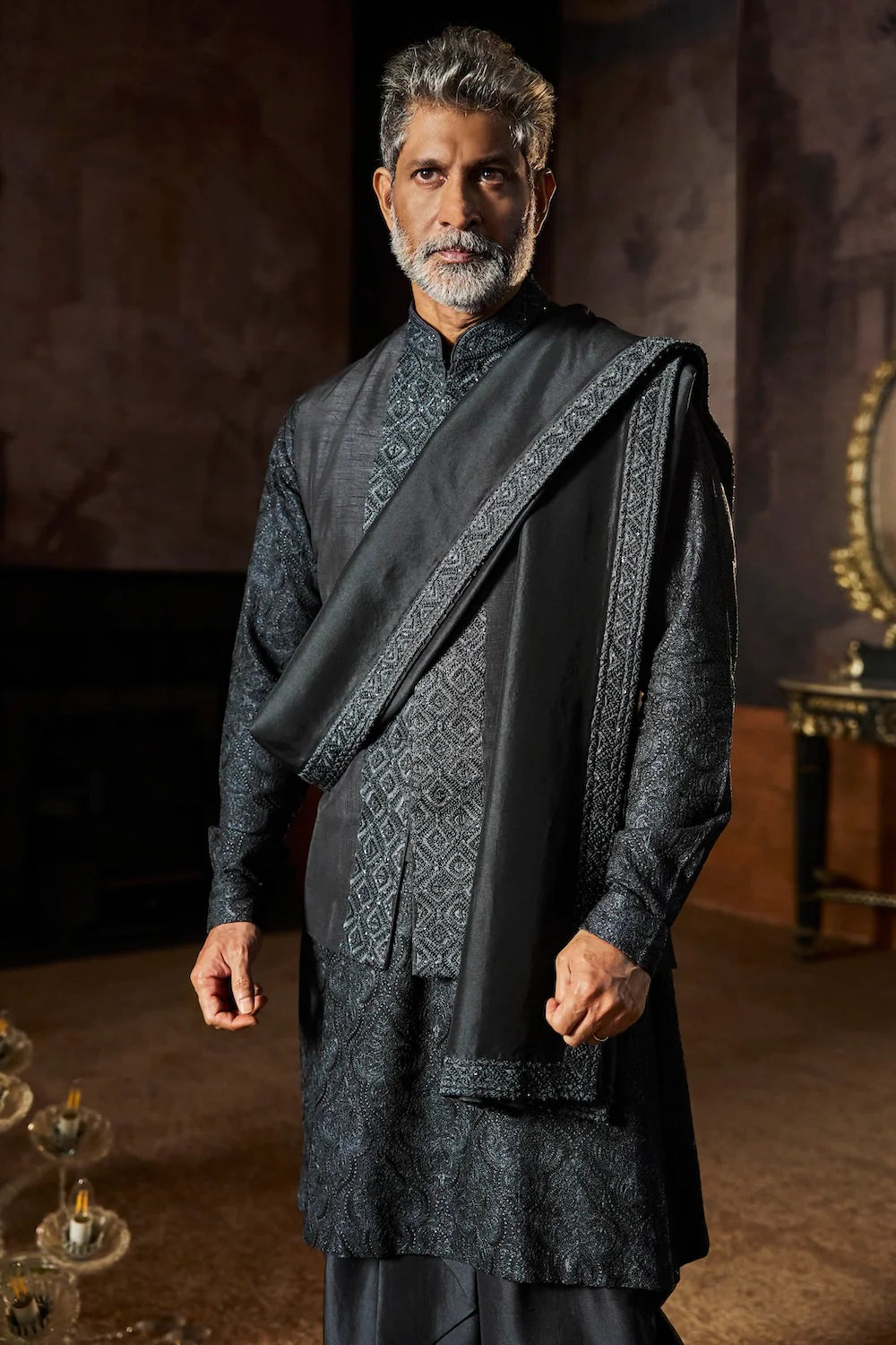 Seema Gujral - Charcoal Grey Bundi Set