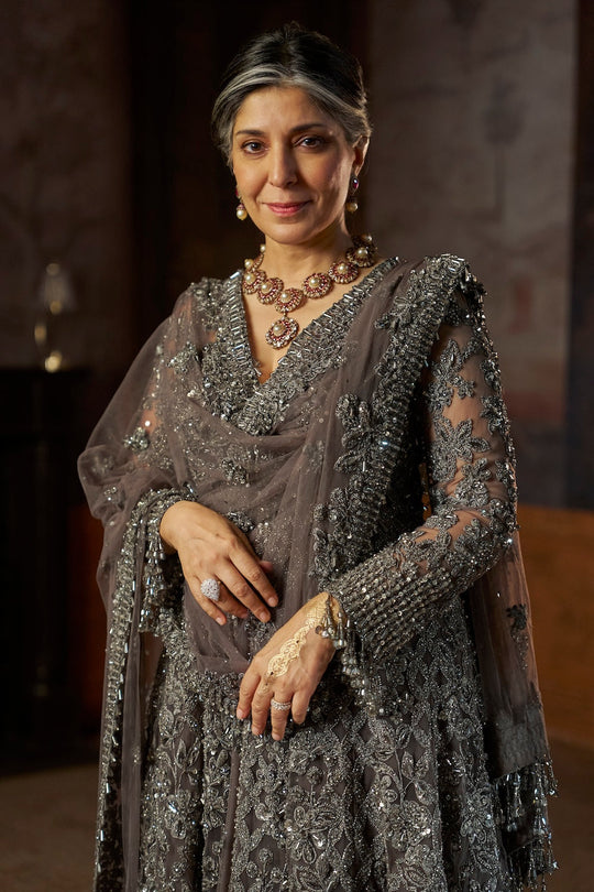 Seema Gujral - Charcoal Jacket Lehenga Set