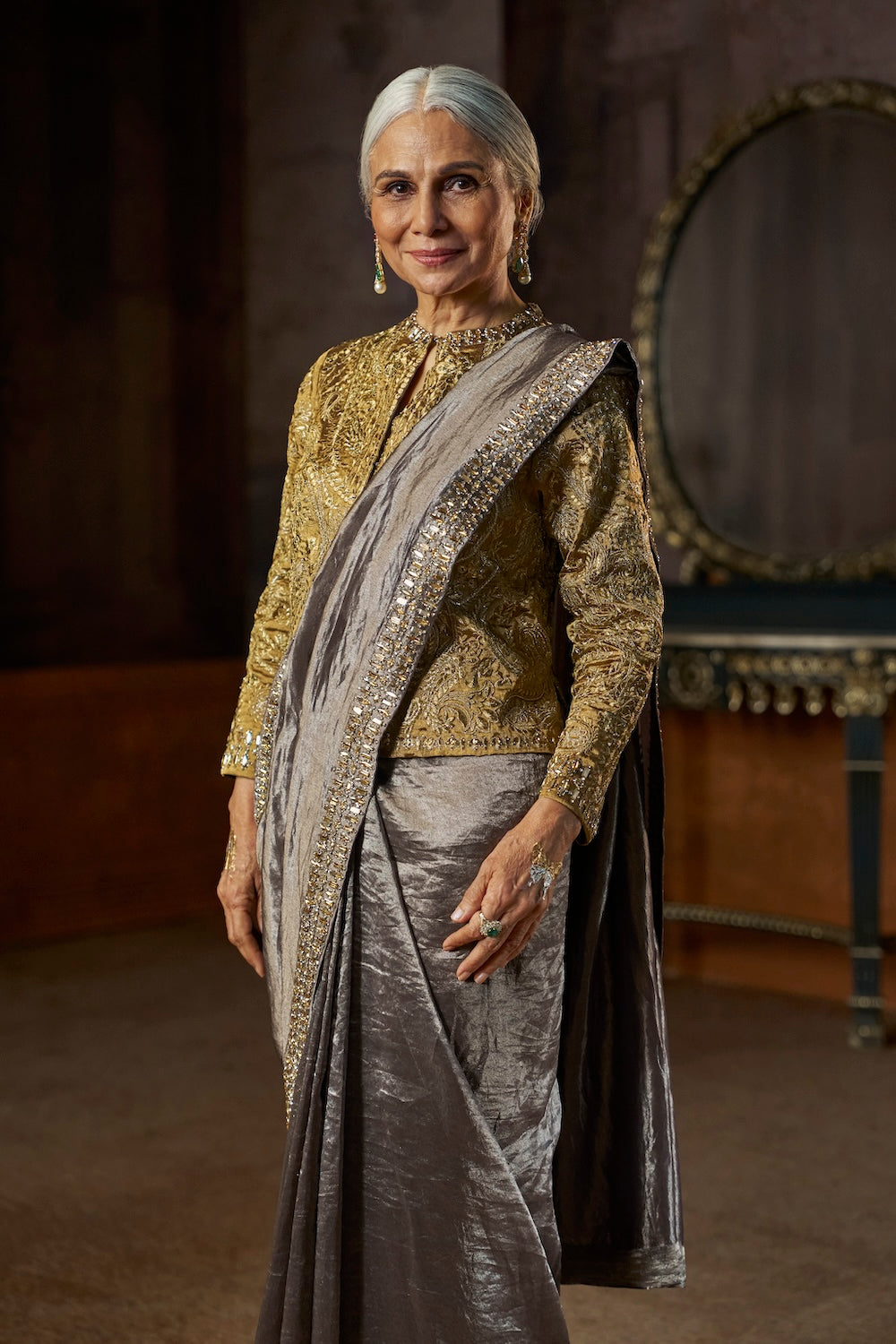 Seema Gujral - Grey Tissue Saree