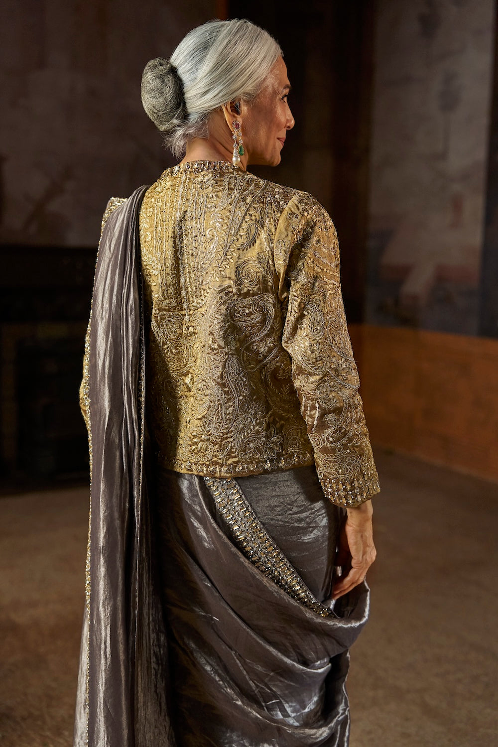 Seema Gujral - Grey Tissue Saree