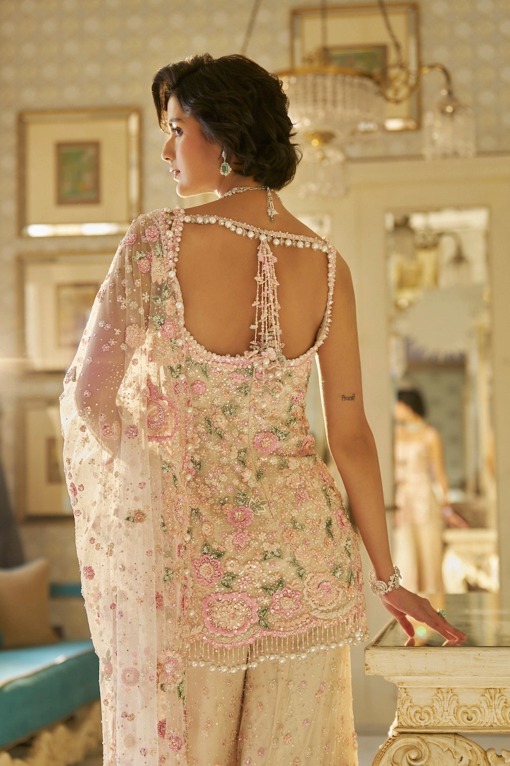 Seema Gujral - Nude Multi-Coloured Three-Dimensional Sharara Set