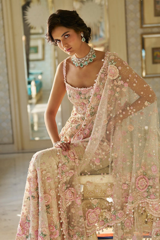 Seema Gujral - Nude Multi-Coloured Three-Dimensional Sharara Set