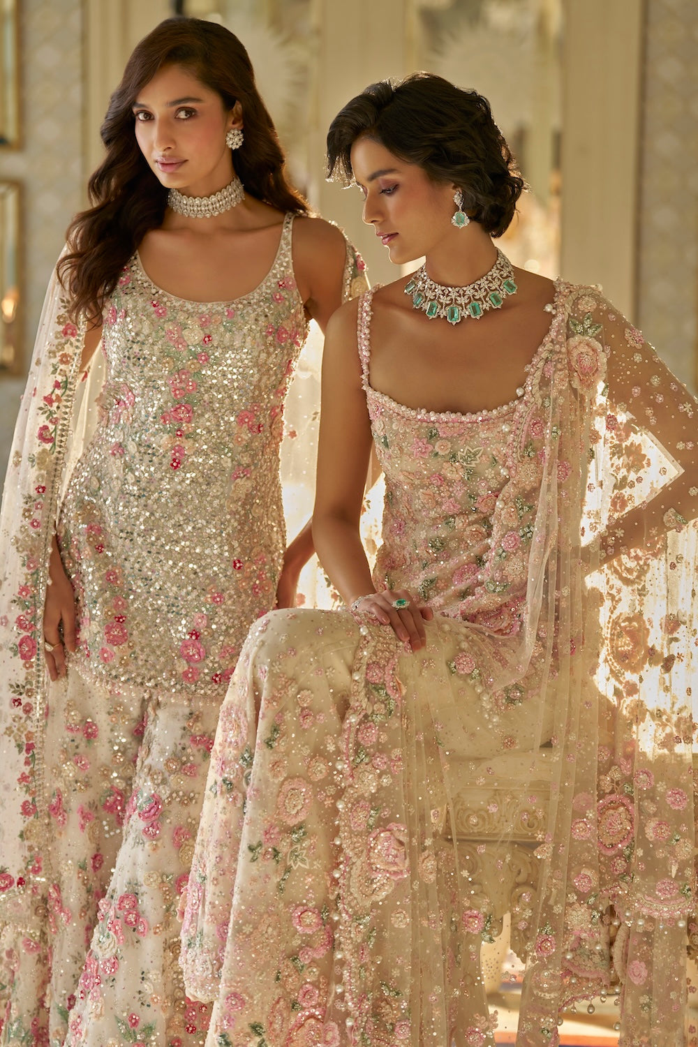 Seema Gujral - Ivory Multi-Coloured Three-Dimensional Sharara Set