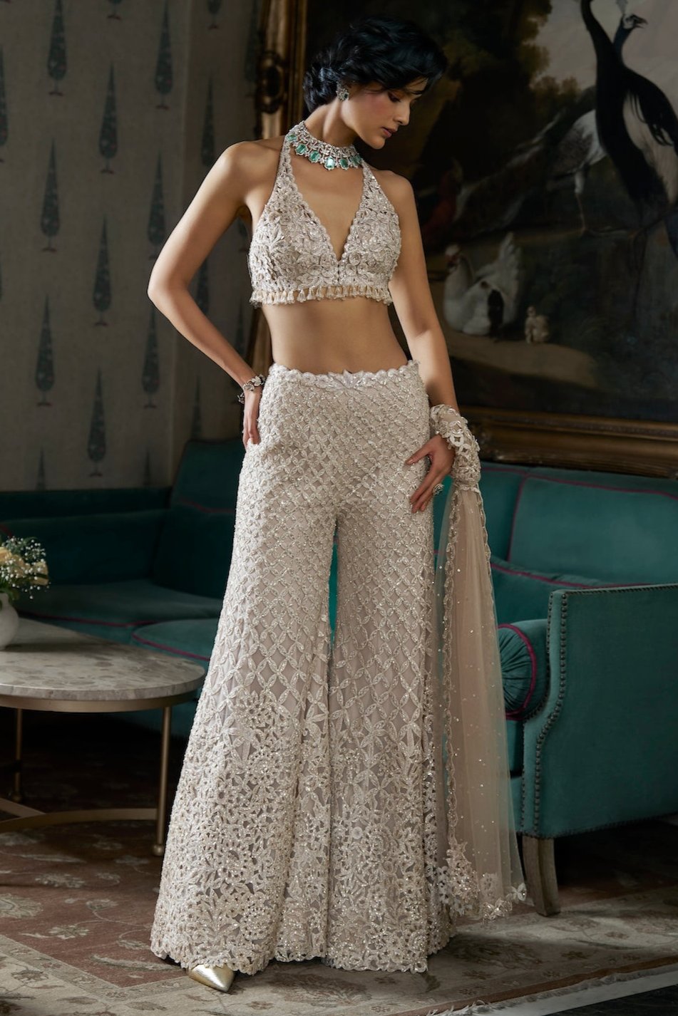 Seema Gujral - Nude Boot Cut Pant Set