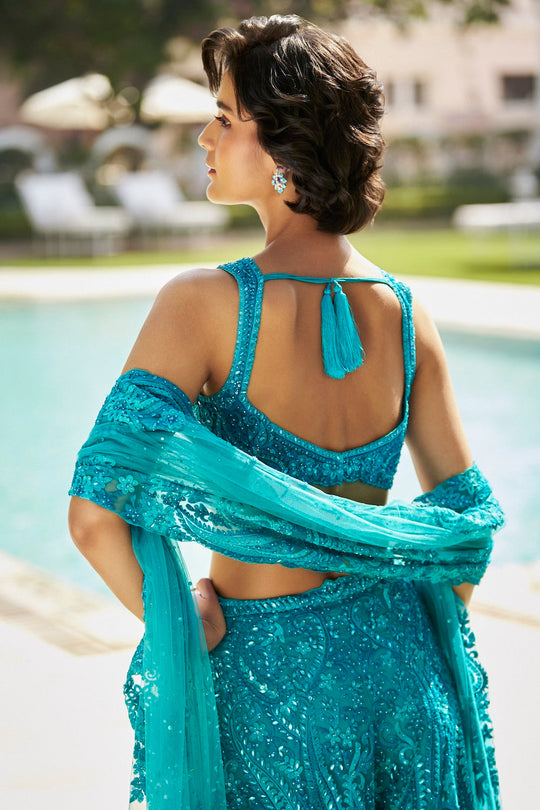 Seema Gujral - Turquoise Paisley Sharara Set