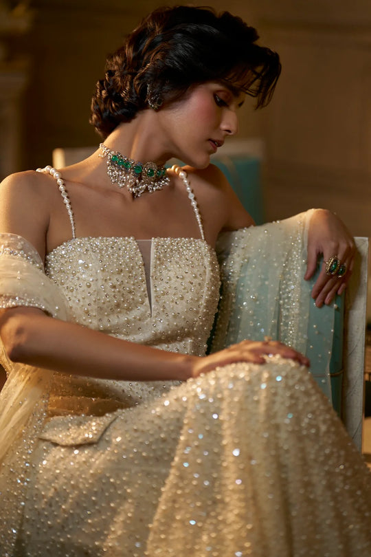 Seema Gujral - Ivory Pearl Sharara Set