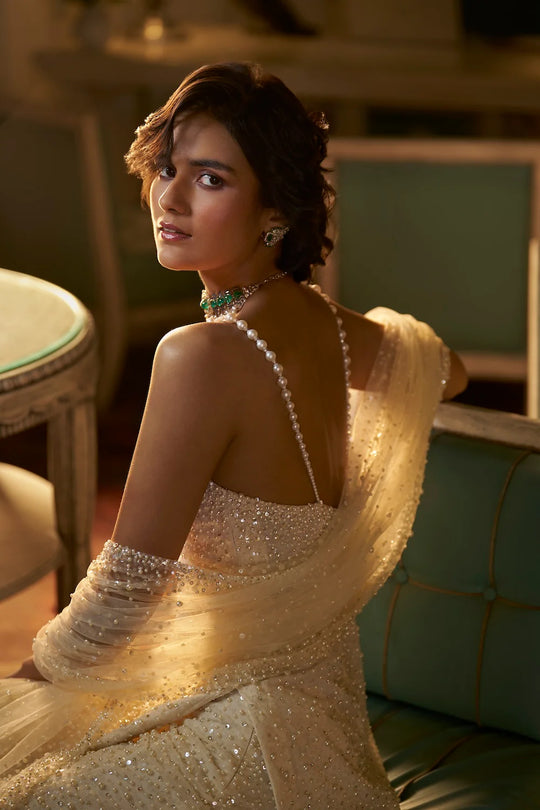 Seema Gujral - Ivory Pearl Sharara Set