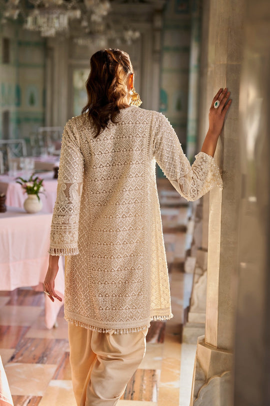 Seema Gujral - Cream Pearl Dhoti Set