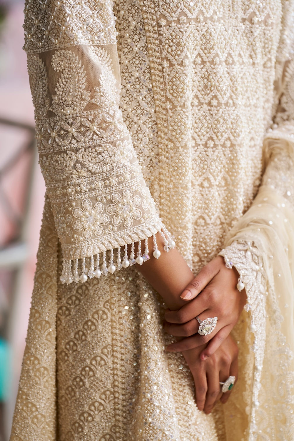 Seema Gujral - Cream Pearl Dhoti Set