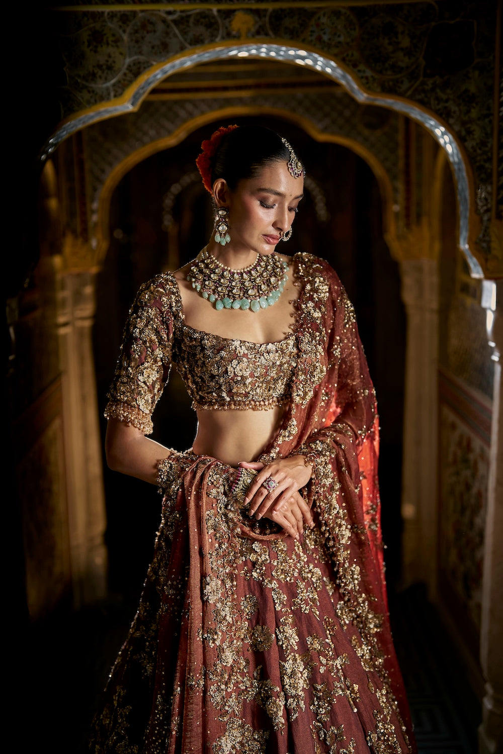 Seema Gujral - Bronze Gold Lehenga Set