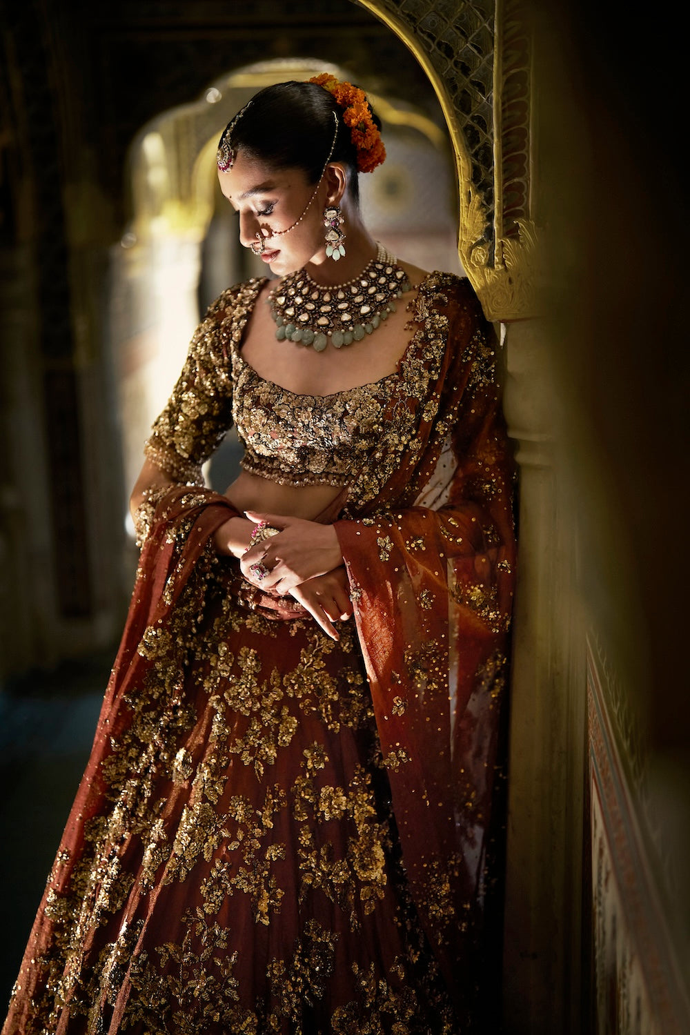 Seema Gujral - Bronze Gold Lehenga Set
