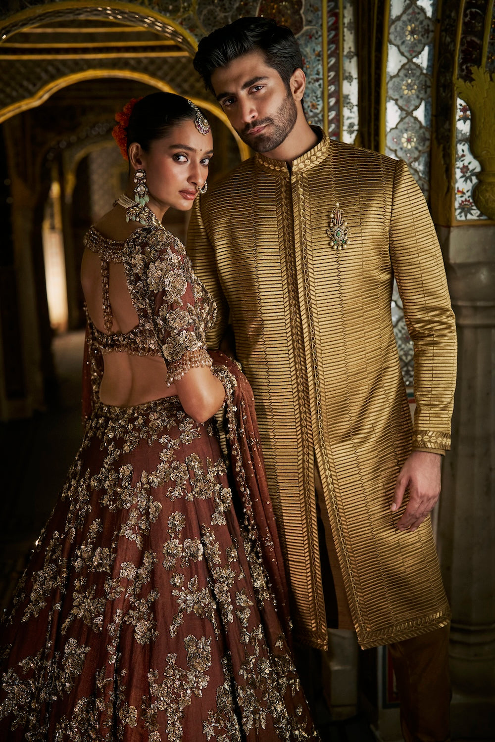 Seema Gujral - Bronze Gold Lehenga Set