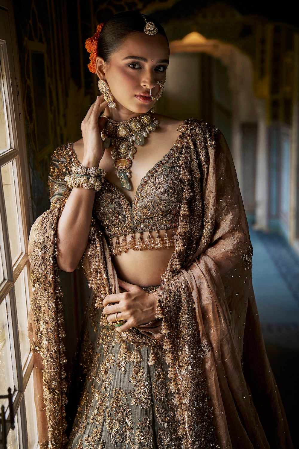 Seema Gujral - Copper Jade Lehenga Set