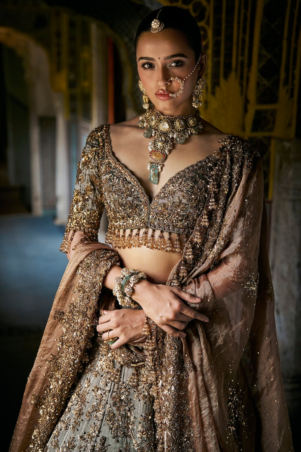 Seema Gujral - Copper Jade Lehenga Set