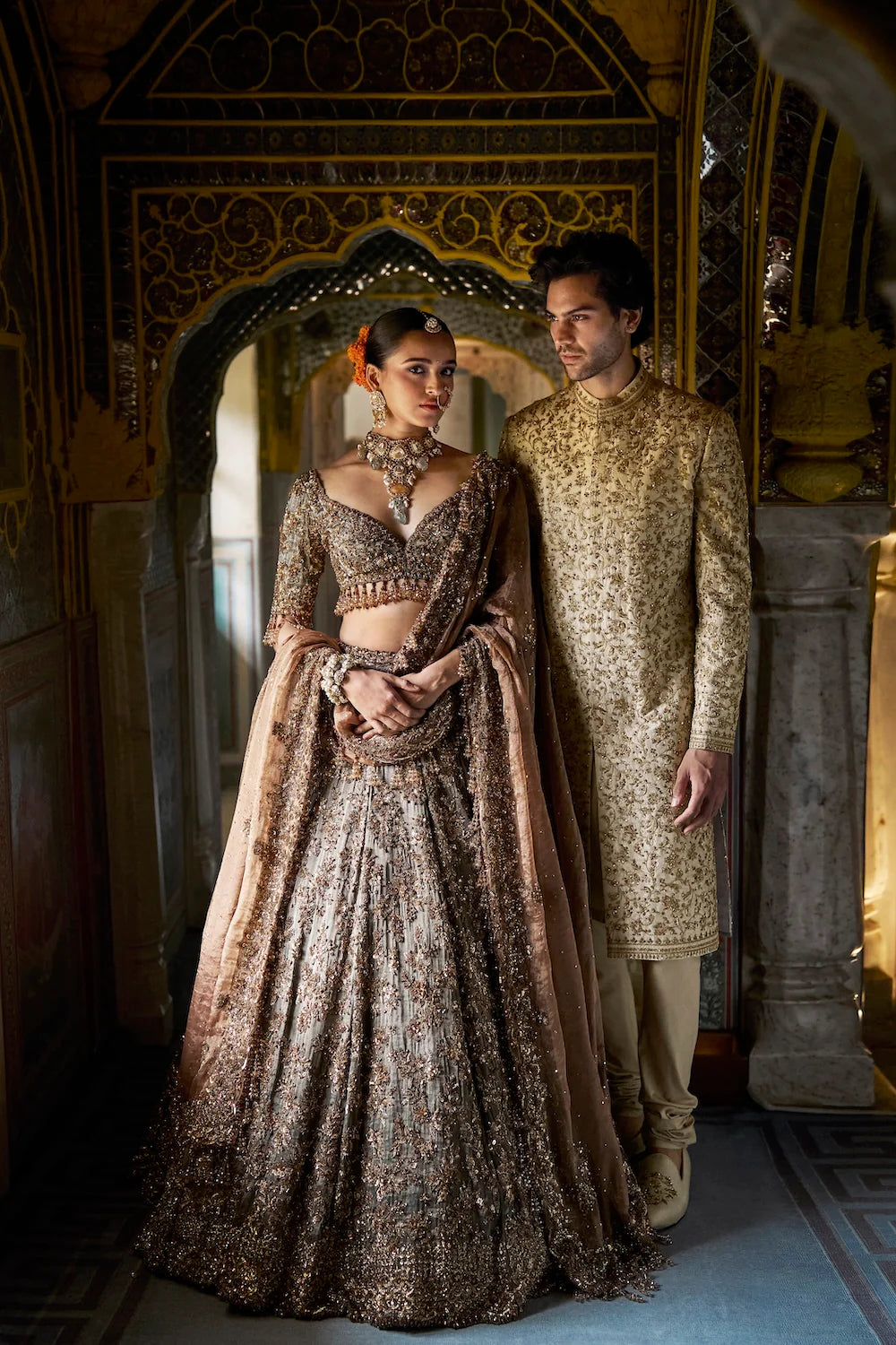 Seema Gujral - Beige Zardosi Sherwani Set