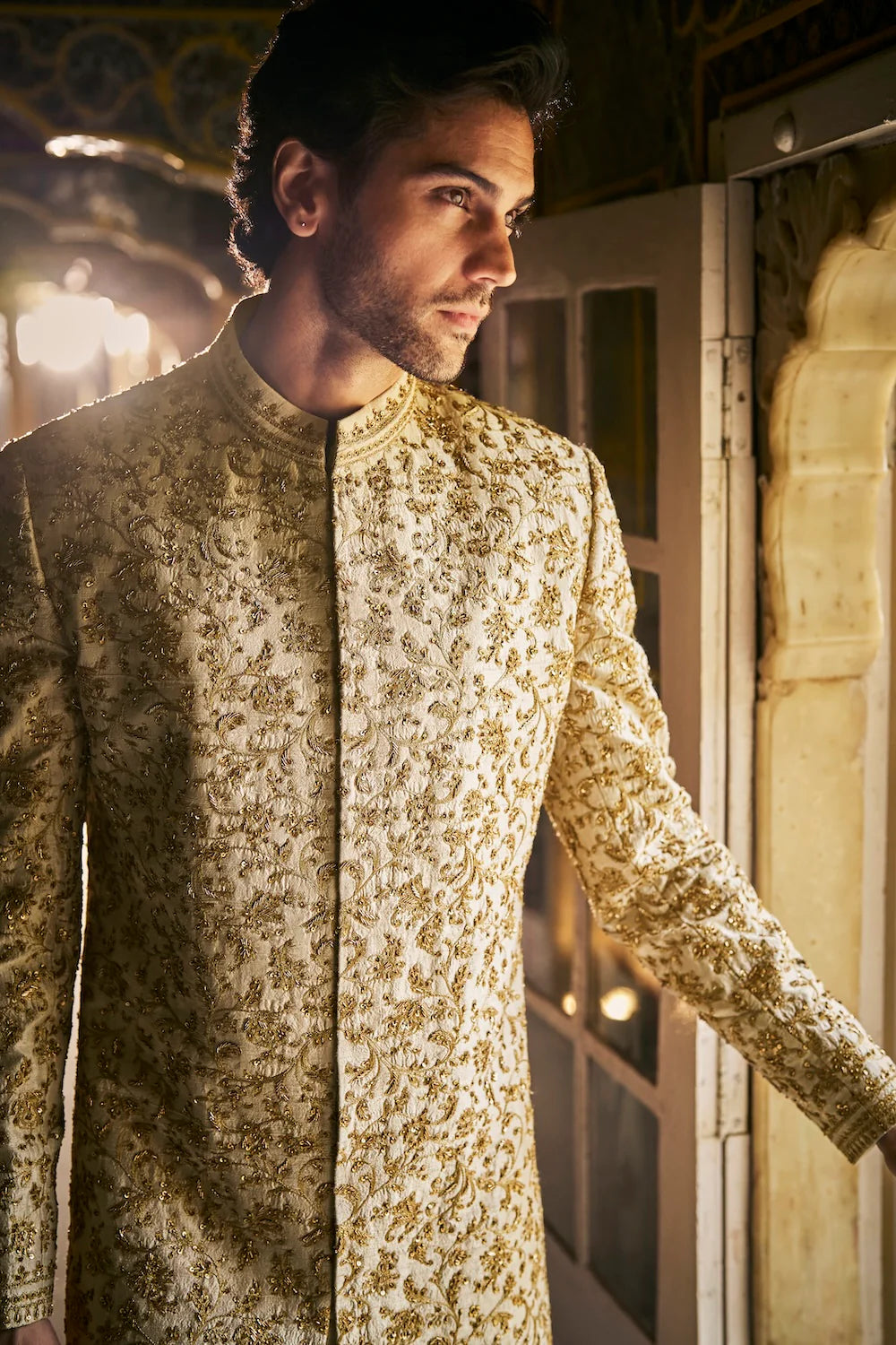 Seema Gujral - Beige Zardosi Sherwani Set