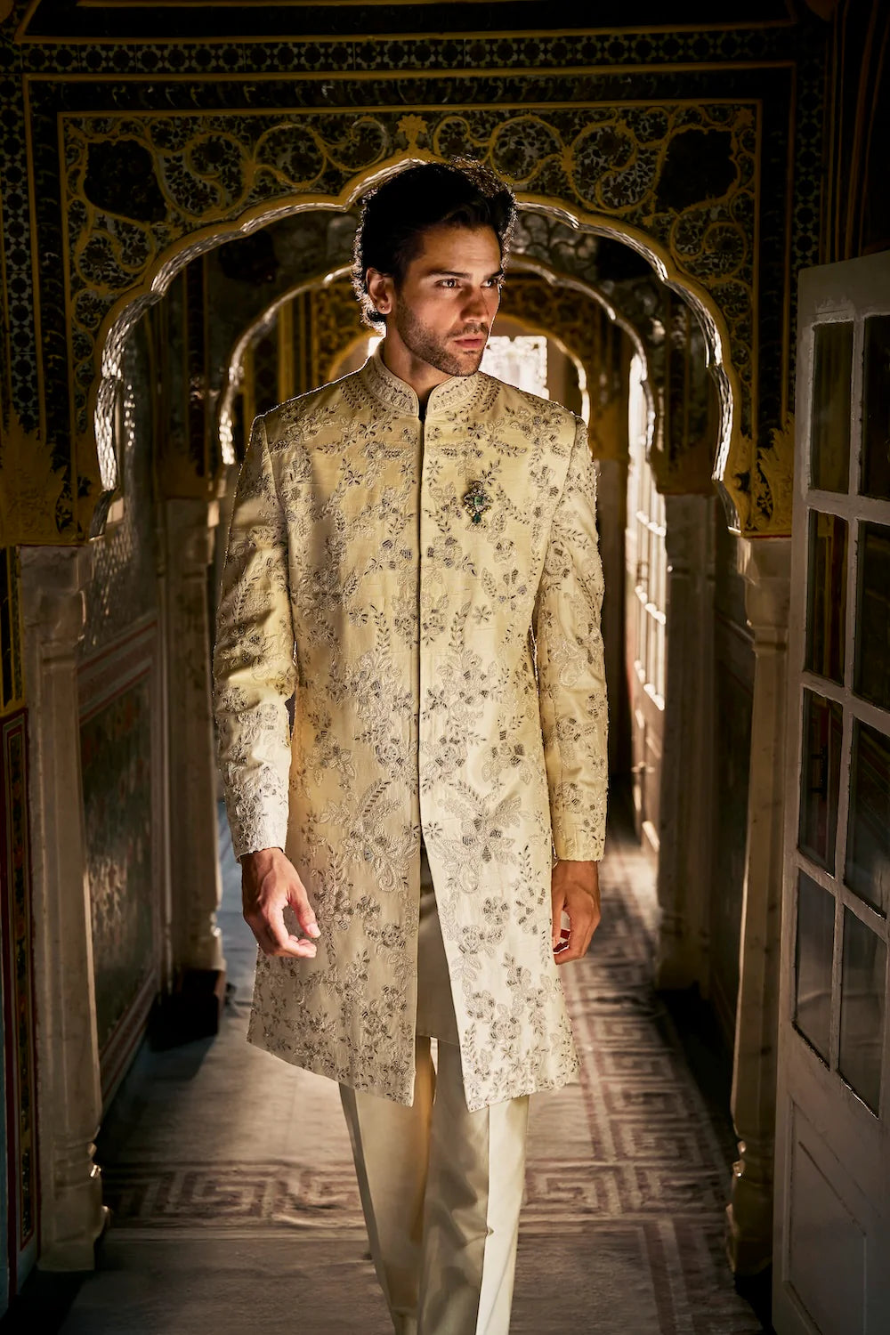 Seema Gujral - Ivory Gold Sherwani Set
