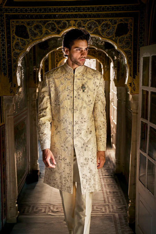 Seema Gujral - Ivory Gold Sherwani Set