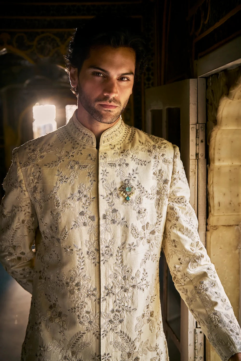 Seema Gujral - Ivory Gold Sherwani Set