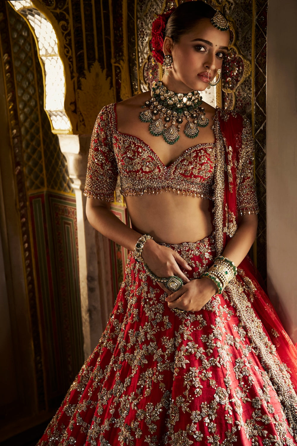 Seema Gujral - Red Zardosi Lehenga Set