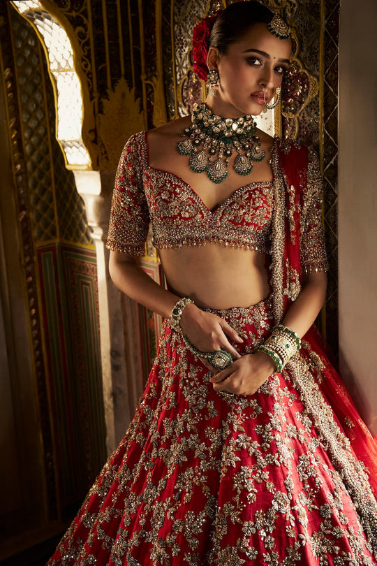 Seema Gujral - Red Zardosi Lehenga Set