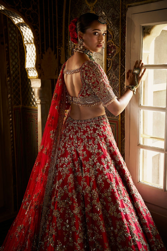 Seema Gujral - Red Zardosi Lehenga Set