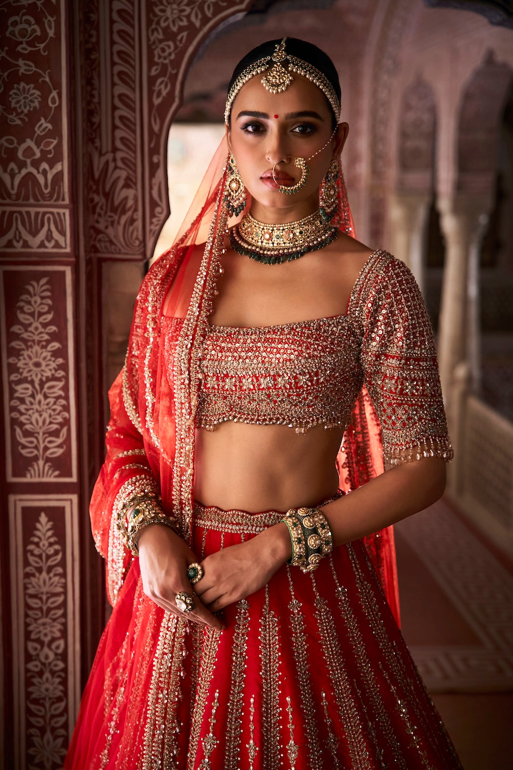 Seema Gujral - Red Zardosi Lehenga Set