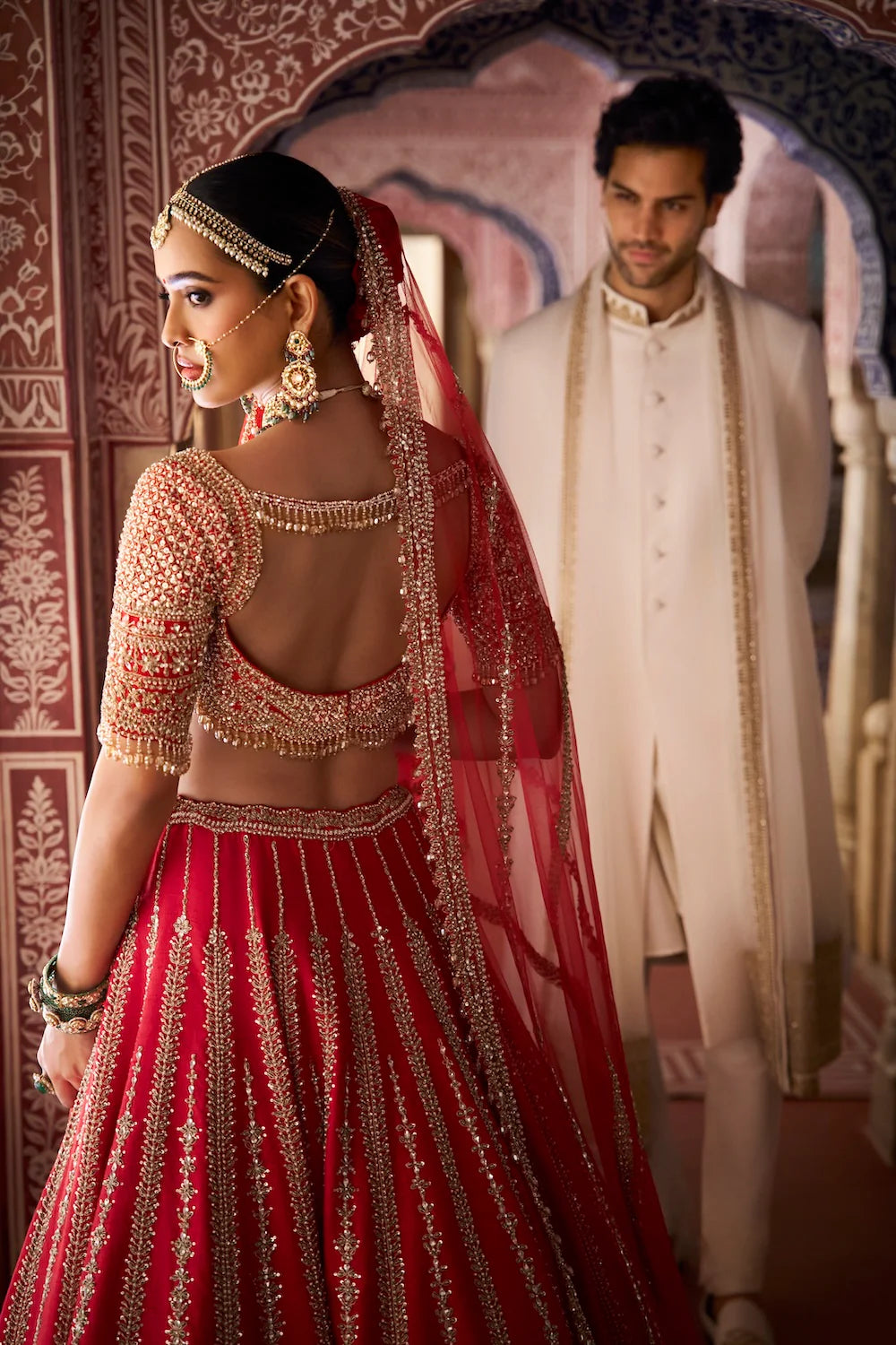 Seema Gujral - Ivory Gold Matka Silk Sherwani Set