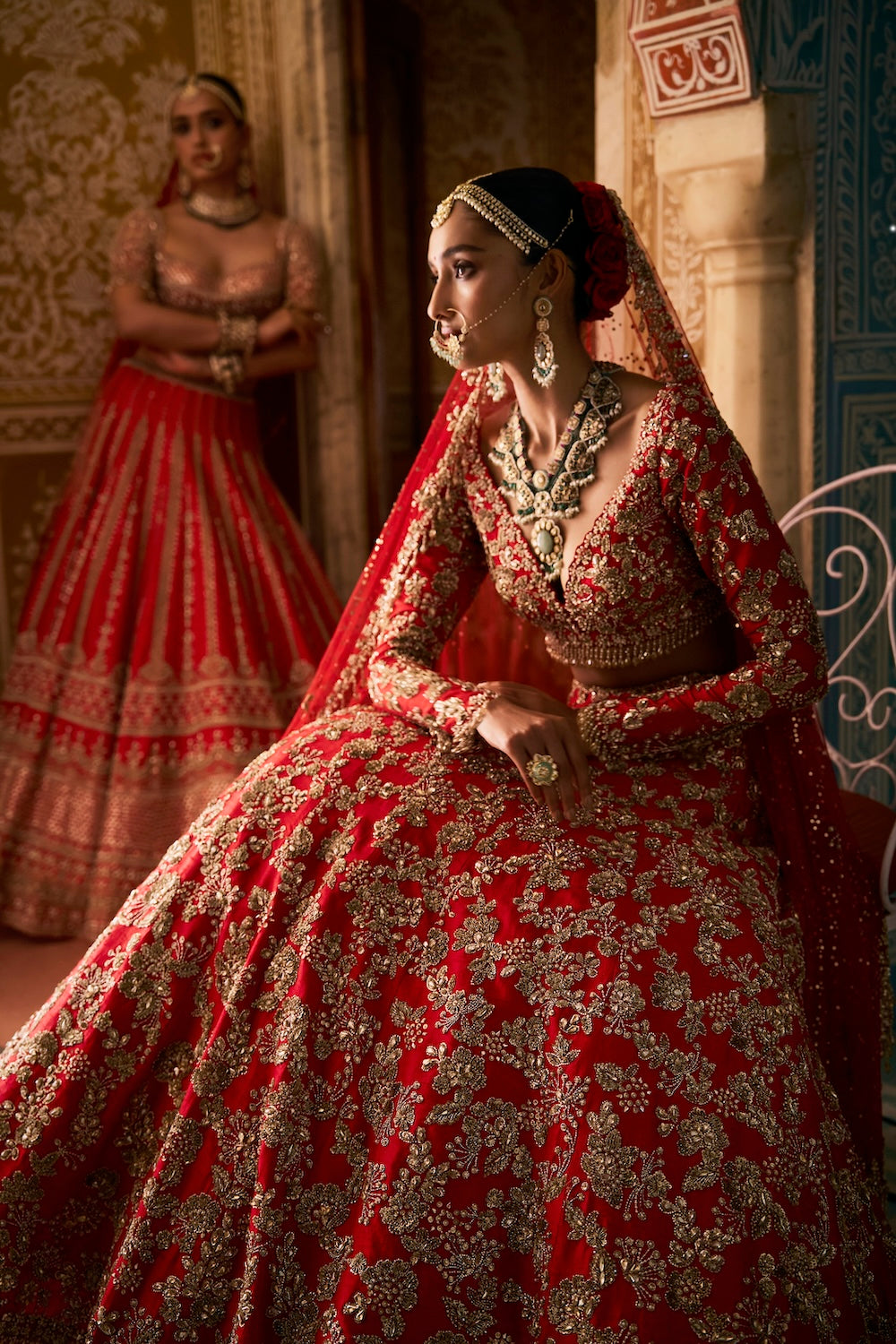 Seema Gujral - Red Crystal Lehenga Set