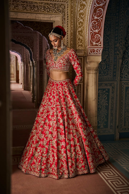 Seema Gujral - Red Crystal Lehenga Set