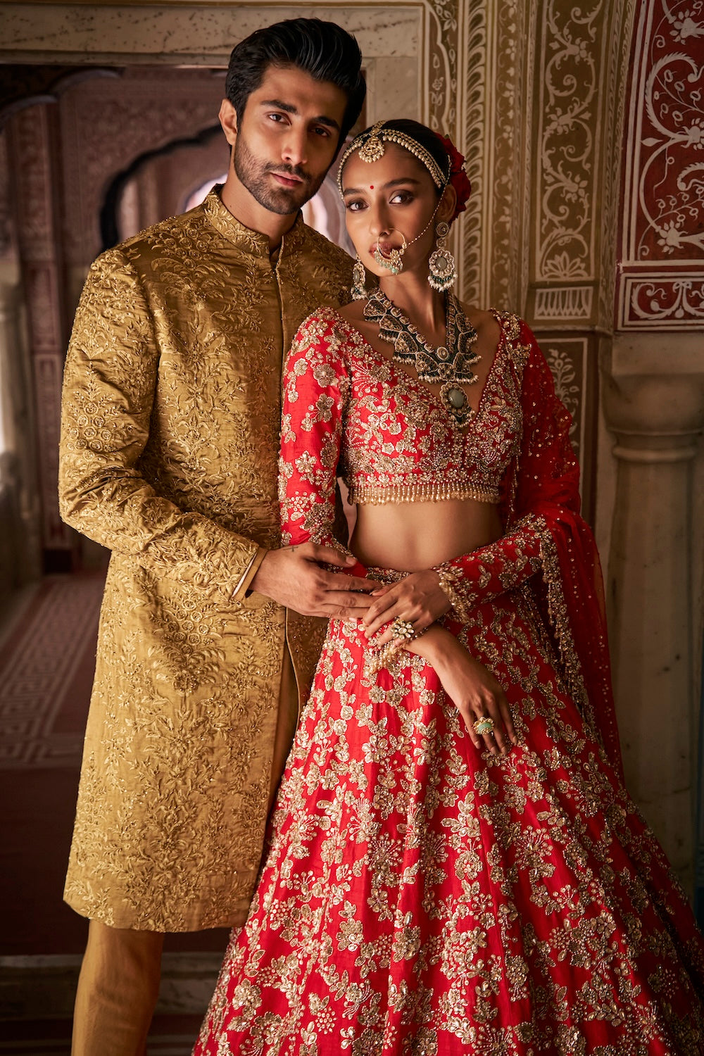 Seema Gujral - Red Crystal Lehenga Set