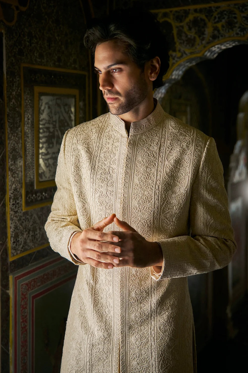 Seema Gujral - Champagne Thread Work Sherwani Set